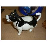 Vintage collectibles - cracker dish, shell bowl, FireKing milk glass, Charles and Diana wedding tin, cow creamer