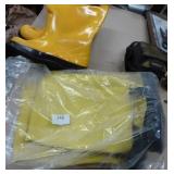 3 Pair of Mens size 7 rubber boots and pair of size 7 taller 17inch boot with strap to fit over shoes
