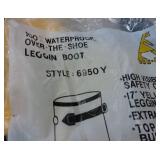 3 Pair of Mens size 7 rubber boots and pair of size 7 taller 17inch boot with strap to fit over shoes