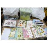 Approx 100 greeting cards and new food container for cereal or pasta