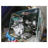 Crate full of items left behind - includes tv mount, lamps, toaster, hose reel, figurines, sheets, scale