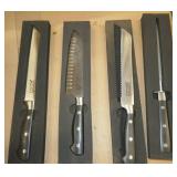 Set of kitchen knives and a sharpener