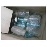 Large box of about 25 canning jars blue and clear
