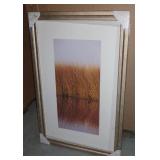 3 framed/glass boat pictures and 3 tall grass pictures