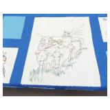 Vintage Handmade Western History Themed Blue Patchwork Quilt