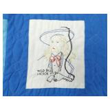 Vintage Handmade Western History Themed Blue Patchwork Quilt