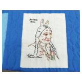 Vintage Handmade Western History Themed Blue Patchwork Quilt