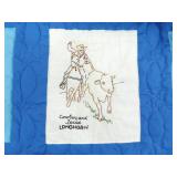 Vintage Handmade Western History Themed Blue Patchwork Quilt