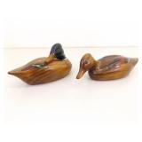 2 Vintage Wood Carved "Gene Malin"? Signed Duck Decoys
