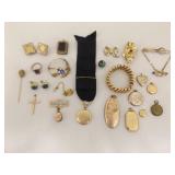 Large Lot of Antique and Vintage Gold Plated, Gold Fill, etc. Lockets, Pins, etc.