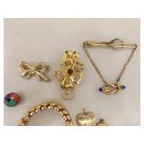 Large Lot of Antique and Vintage Gold Plated, Gold Fill, etc. Lockets, Pins, etc.