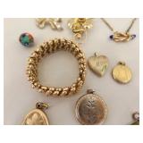 Large Lot of Antique and Vintage Gold Plated, Gold Fill, etc. Lockets, Pins, etc.