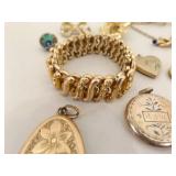 Large Lot of Antique and Vintage Gold Plated, Gold Fill, etc. Lockets, Pins, etc.