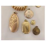 Large Lot of Antique and Vintage Gold Plated, Gold Fill, etc. Lockets, Pins, etc.