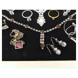 Lot of Vintage Costume Jewelry in 2 Display Cases