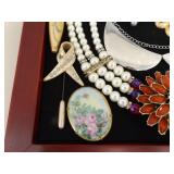 Lot of Vintage Costume Jewelry in 2 Display Cases