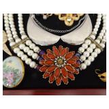 Lot of Vintage Costume Jewelry in 2 Display Cases