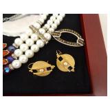 Lot of Vintage Costume Jewelry in 2 Display Cases