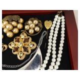 Lot of Vintage Costume Jewelry in 2 Display Cases