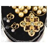 Lot of Vintage Costume Jewelry in 2 Display Cases