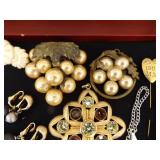 Lot of Vintage Costume Jewelry in 2 Display Cases