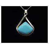 .925 Sterling Silver Howlite Cabochon Pendant Necklace