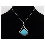 .925 Sterling Silver Howlite Cabochon Pendant Necklace