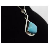 .925 Sterling Silver Howlite Cabochon Pendant Necklace