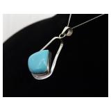 .925 Sterling Silver Howlite Cabochon Pendant Necklace