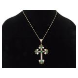 .925 Sterling Silver Gothic Emerald Crystal Vermeil Pendant Necklace