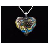 .925 Sterling Silver Dichroic Foil Glass Heart Pendant Necklace