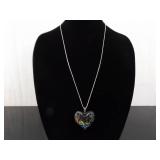 .925 Sterling Silver Dichroic Foil Glass Heart Pendant Necklace