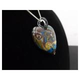 .925 Sterling Silver Dichroic Foil Glass Heart Pendant Necklace
