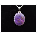 .925 Sterling Silver Purple Mojave Turquoise Cabochon Pendant Necklace