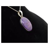 .925 Sterling Silver Purple Mojave Turquoise Cabochon Pendant Necklace