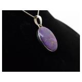 .925 Sterling Silver Purple Mojave Turquoise Cabochon Pendant Necklace