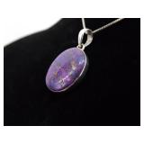 .925 Sterling Silver Purple Mojave Turquoise Cabochon Pendant Necklace