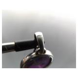 .925 Sterling Silver Purple Mojave Turquoise Cabochon Pendant Necklace