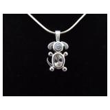 .925 Sterling Silver Zirconia Puppy Charm Pendant Necklace