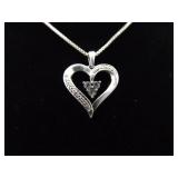 .925 Sterling Silver Blue Diamond Accented Heart Pendant Necklace
