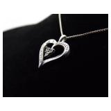 .925 Sterling Silver Blue Diamond Accented Heart Pendant Necklace