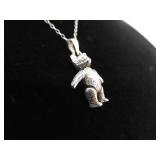 .925 Sterling Silver Articulated Bear Charm Pendant Necklace