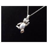 .925 Sterling Silver Articulated Bear Charm Pendant Necklace