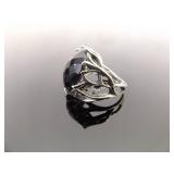 .925 Sterling Silver Purple Goldstone Ring Size 5