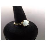 .925 Sterling Silver Opal Cabochon Crystal Vermeil Ring Size 8
