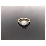 .925 Sterling Silver Opal Cabochon Crystal Vermeil Ring Size 8