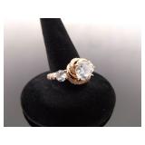 .925 Sterling Silver Zirconia Rose Gold Vermeil Ring Size 7