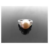 .925 Sterling Silver Large Authentic Pearl Crystal Ring Size 9
