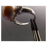 .925 Sterling Silver Large Authentic Pearl Crystal Ring Size 9