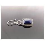 .925 Sterling Silver Lapis Lazuli Cabochon Dangle Hook Earrings